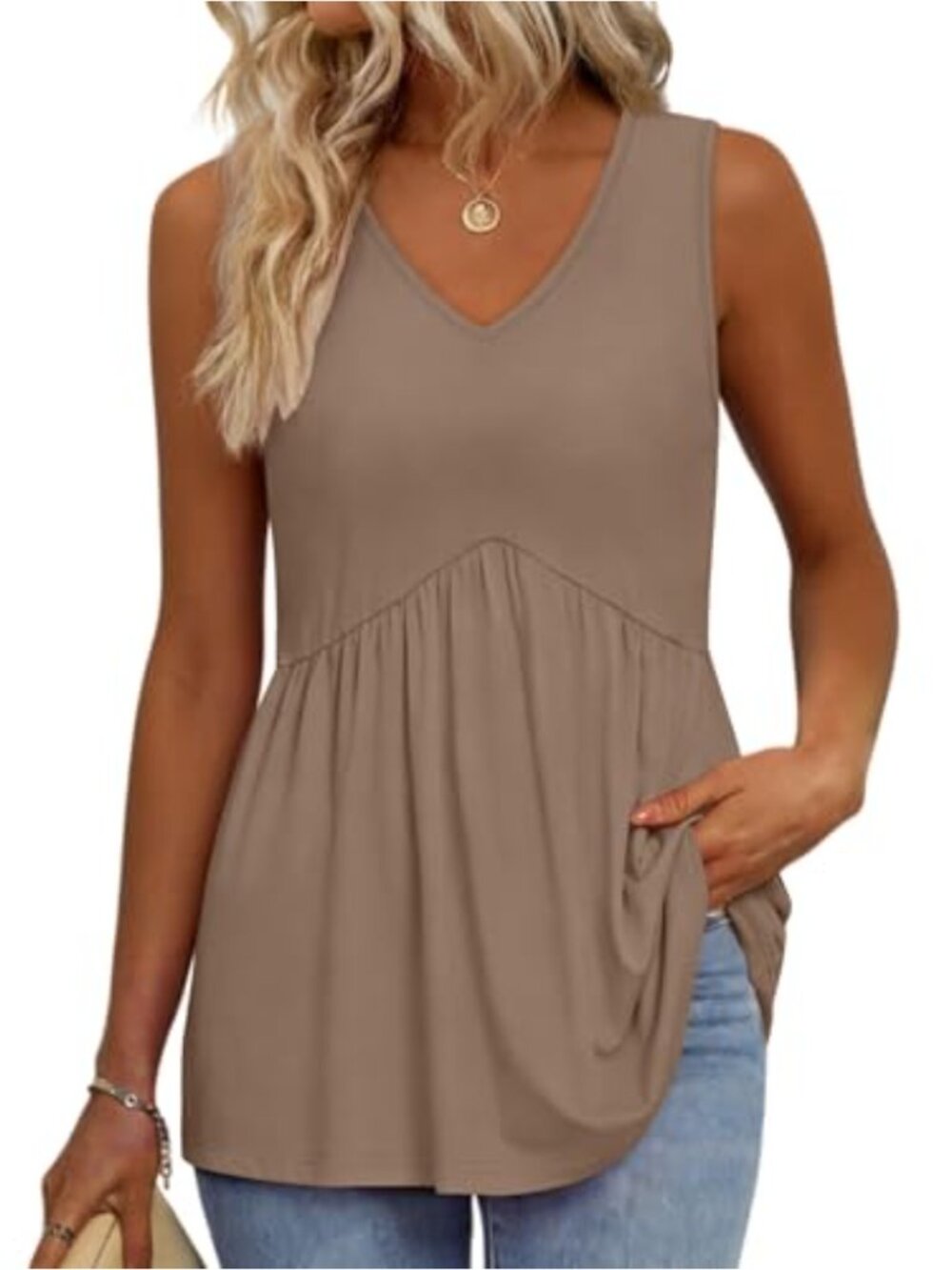 Flowy Sleeveless V-Neck Babydoll Tank Top Tunic Summer